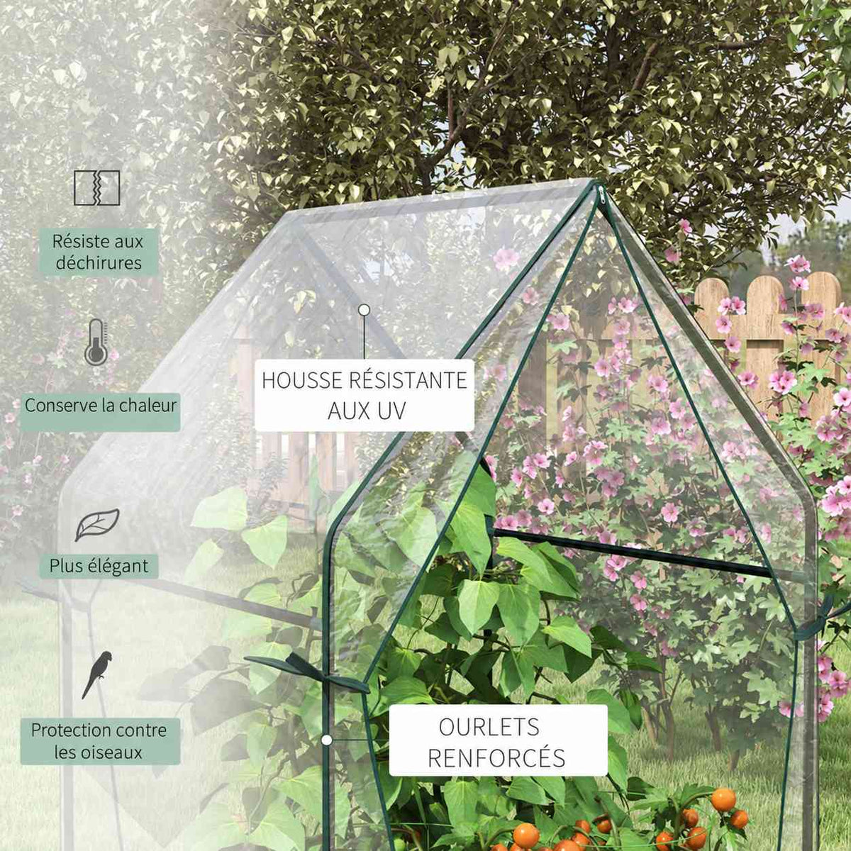 Détail de la housse transparente et de ses bordures