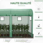 Présentation de la housse verte et du cadre de la serre à tomates