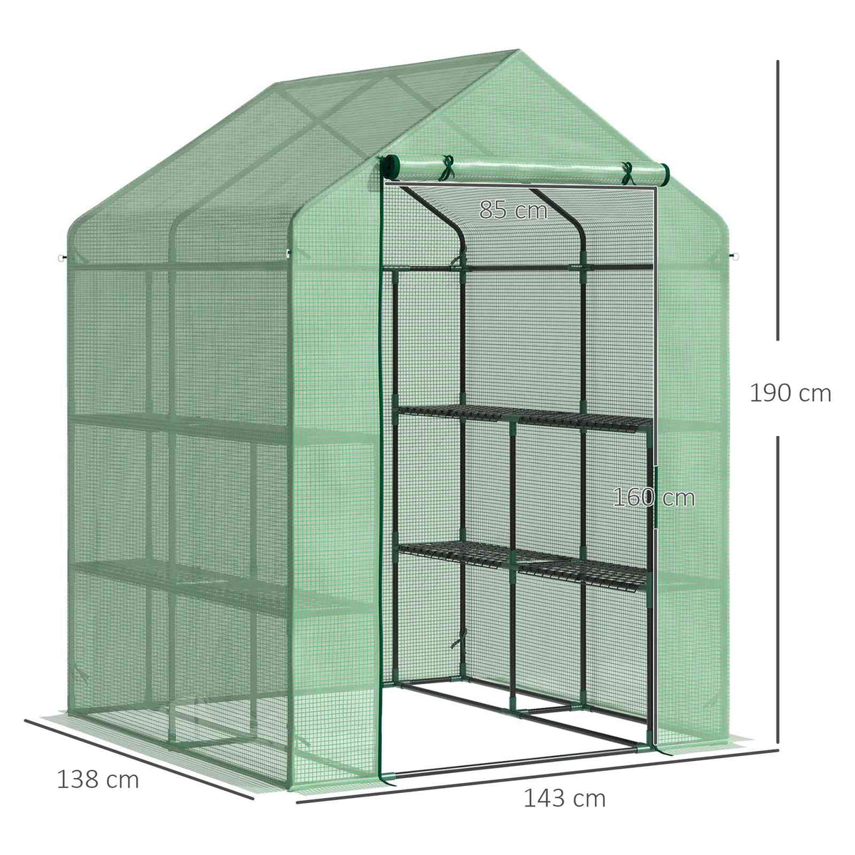 Dimensions de la petite serre verte : 143 x 138 x 190 cm