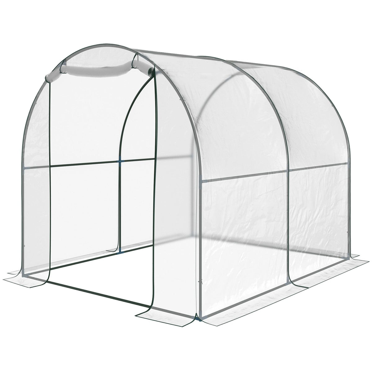Serre tunnel transparente vide avec porte fermée