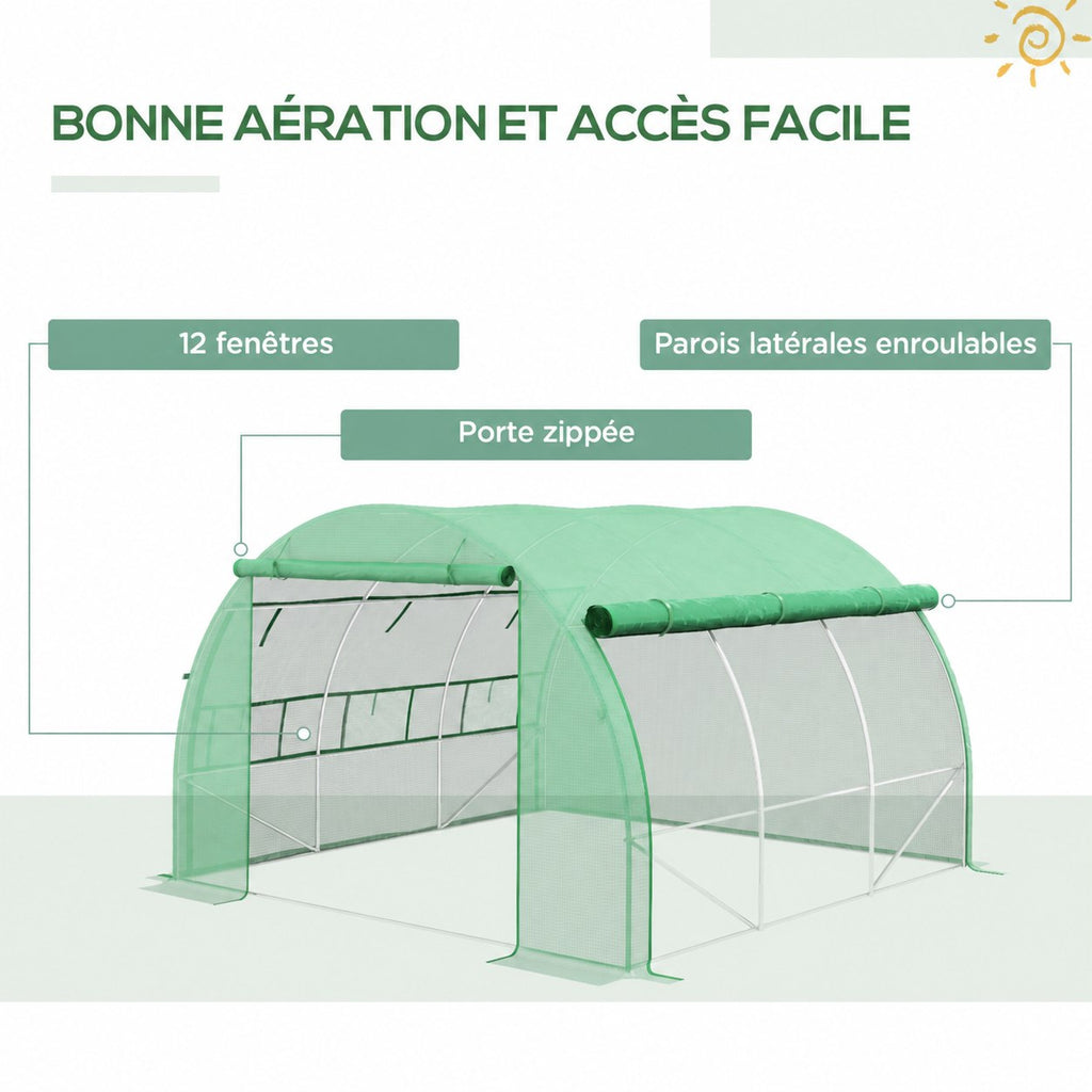 Serre verte avec côtés relevés et douze fenêtres