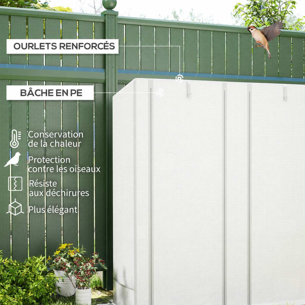 Serre blanche fermée avec détails de la housse