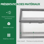 Détail du cadre gris et des panneaux translucides