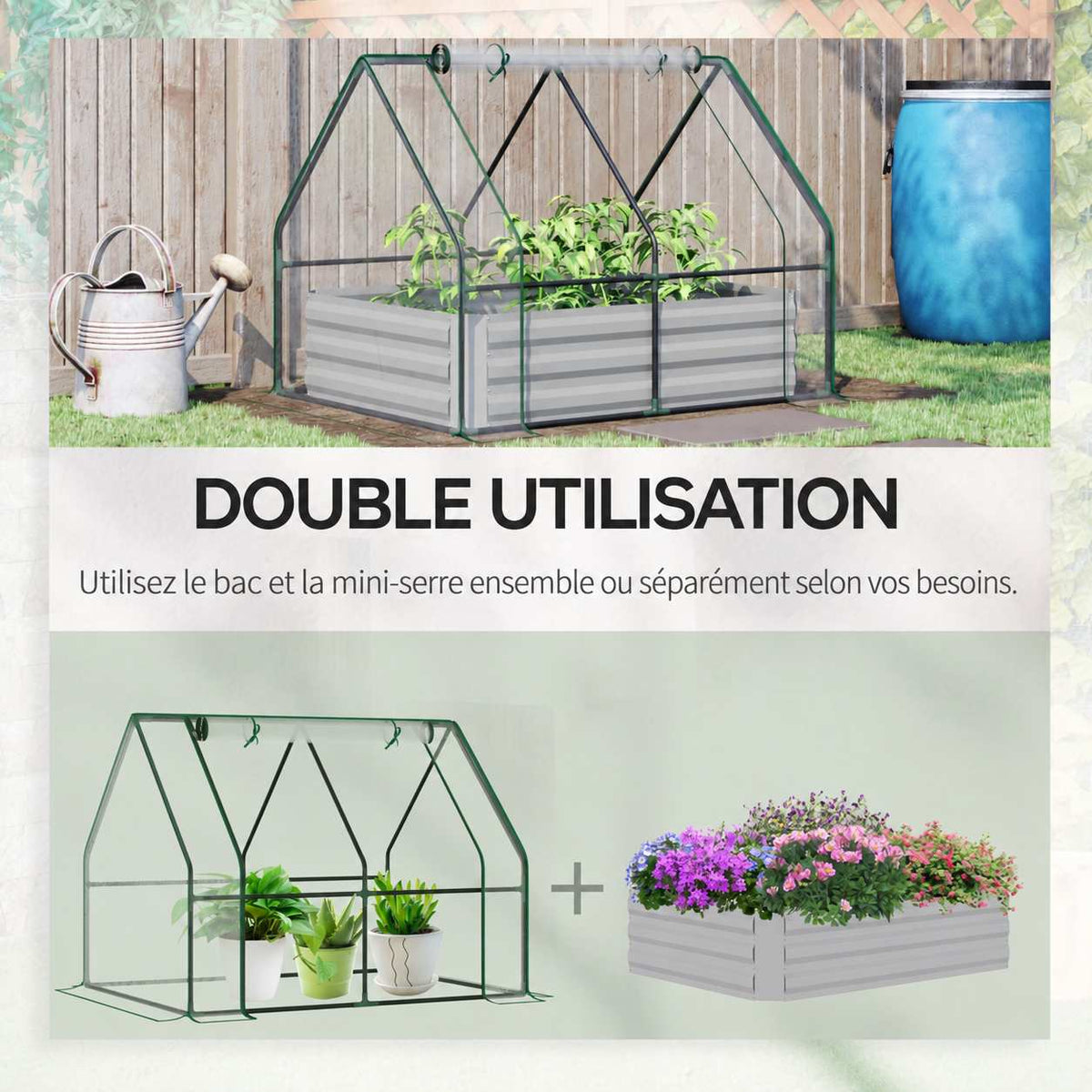 Carré potager et mini-serre utilisés ensemble ou séparément