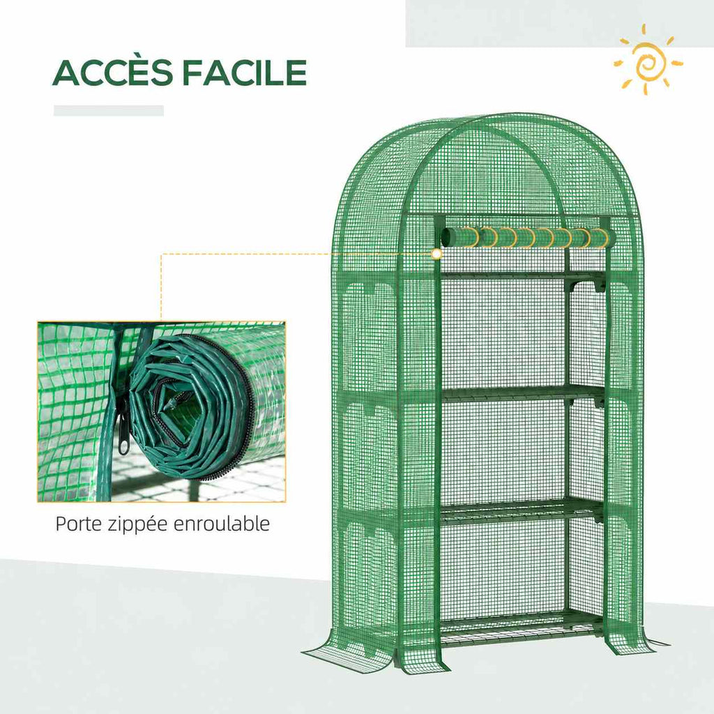 Détail de la porte enroulable de la mini serre verte