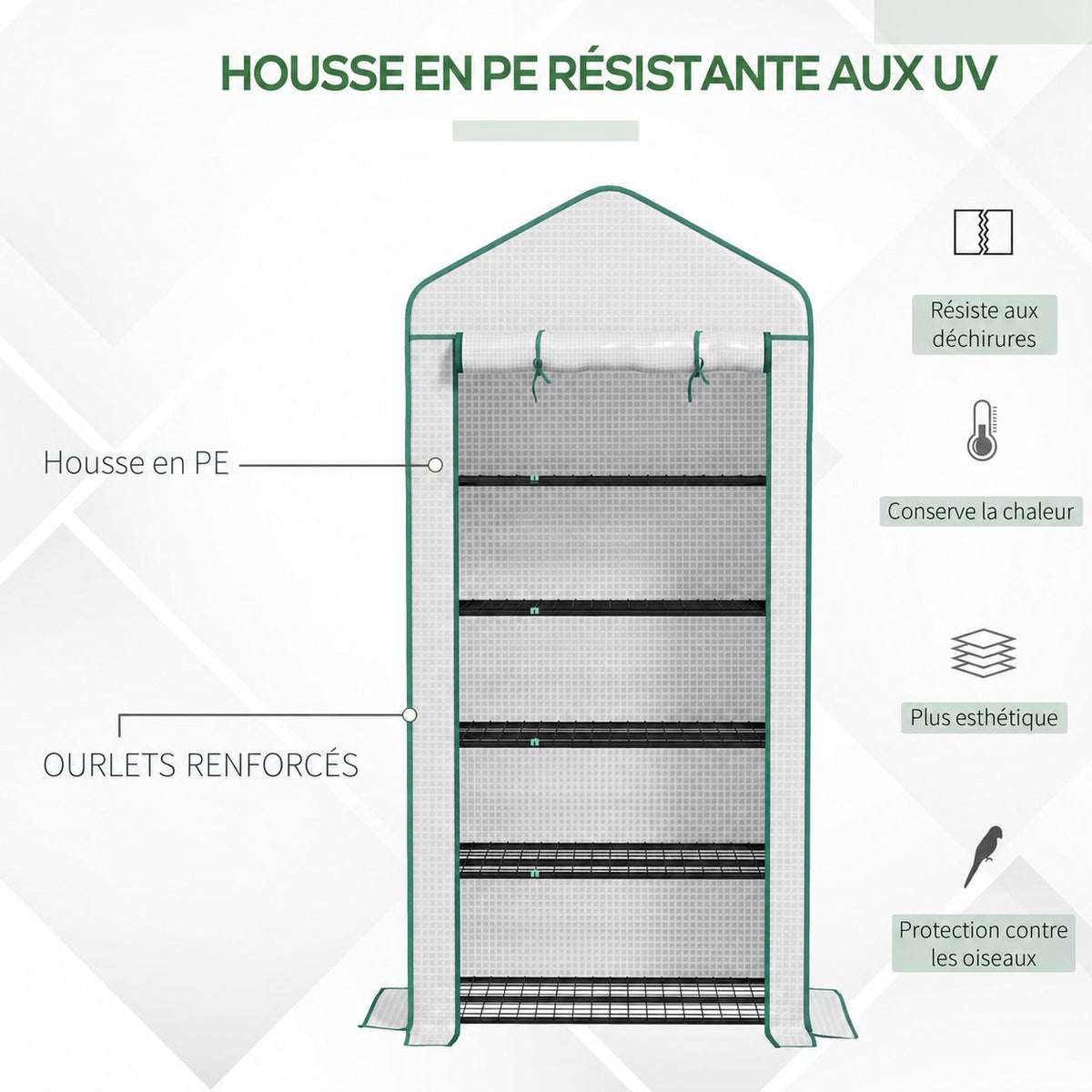 Serre blanche fermée avec détails de la housse