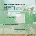 Détail intérieur de la housse verte et des tubes de serre