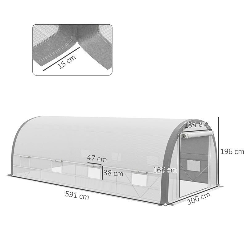 Dimensions de la serre blanche : 591 × 300 × 196 cm