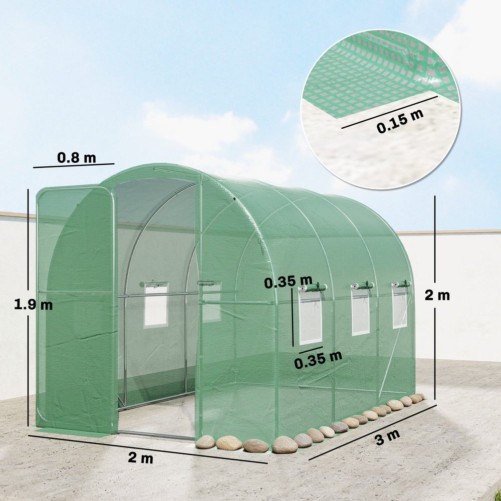 Dimensions de la serre tunnel verte : 3 × 2 × 2 m