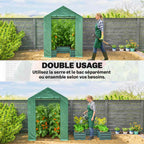 Serre verte et bac potager présentés ensemble puis séparément au jardin