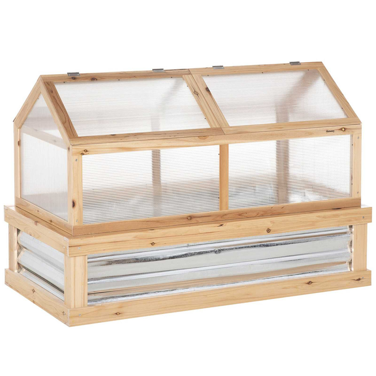 Bac potager bois et métal avec serre à toit vitré