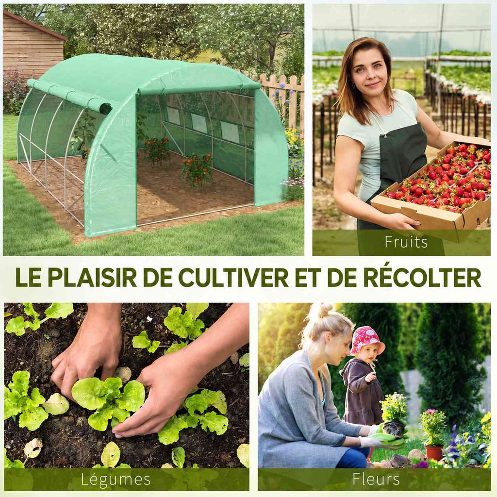 Serre verte et scènes de récolte et de jardinage