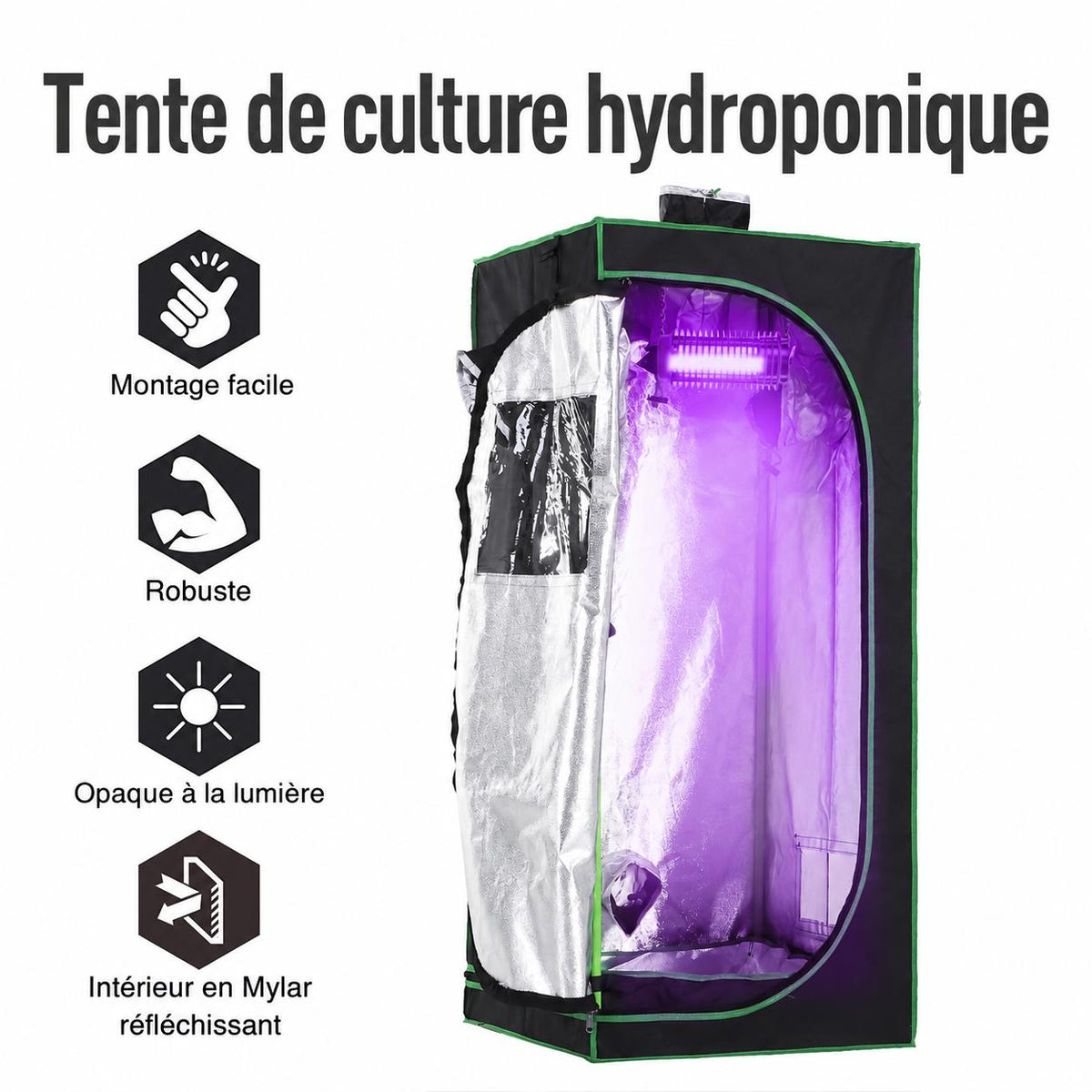 Chambre de culture ouverte avec éclairage violet à l’intérieur