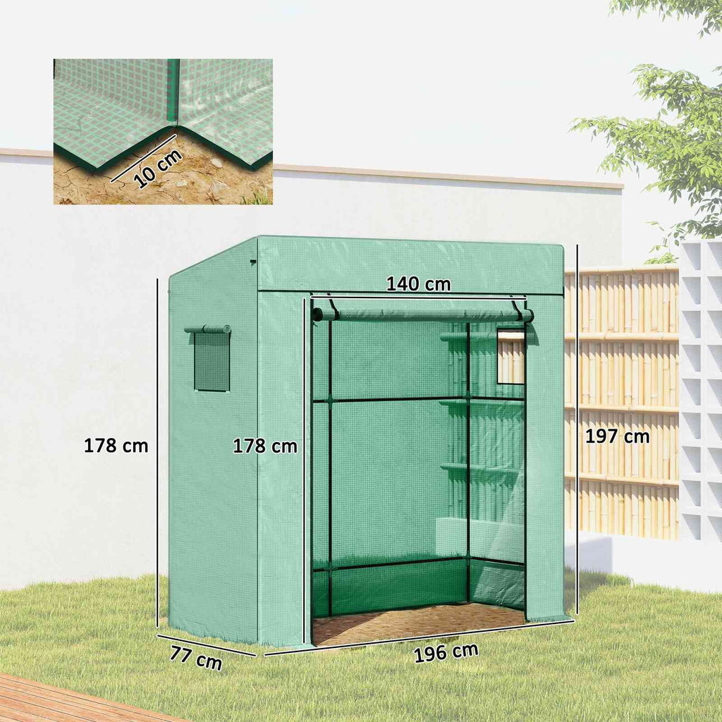 Dimensions de la serre verte : 196 × 77 × 197 cm