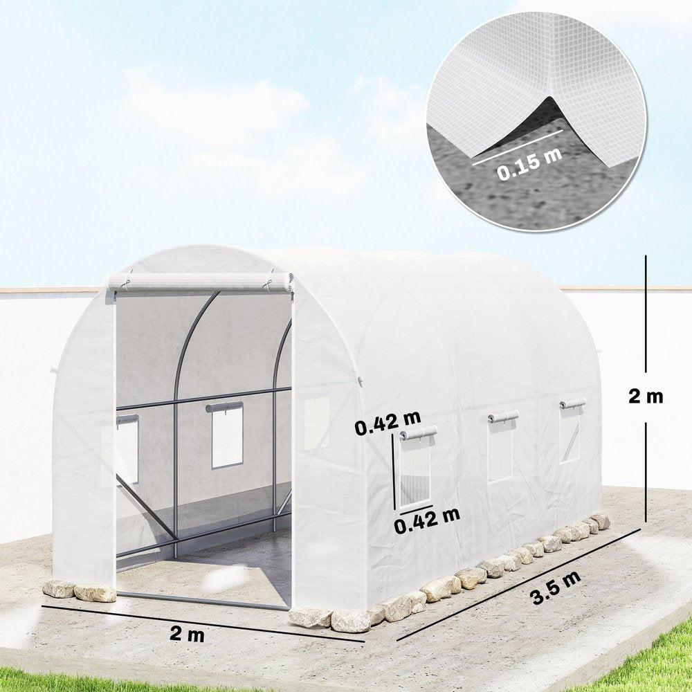 Dimensions de la serre tunnel blanche : 3,5 x 2 x 2 m