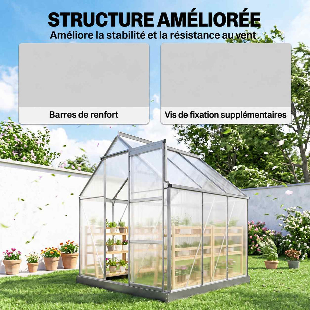 Serre en polycarbonate avec détails des renforts