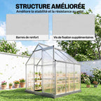 Serre en polycarbonate avec détails des renforts