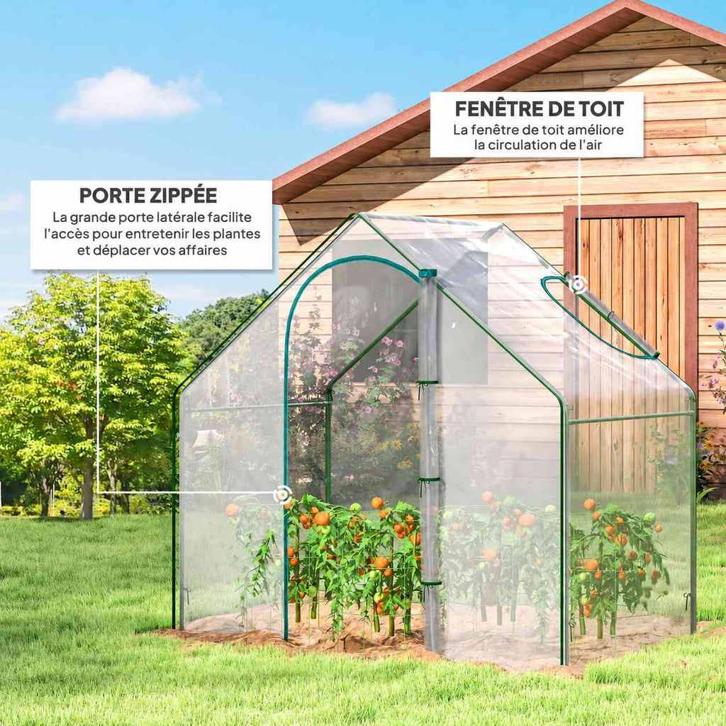 Serre transparente avec détail de la porte et de la fenêtre de toit