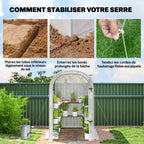 Serre blanche avec illustrations des haubans et du bord de housse à enterrer