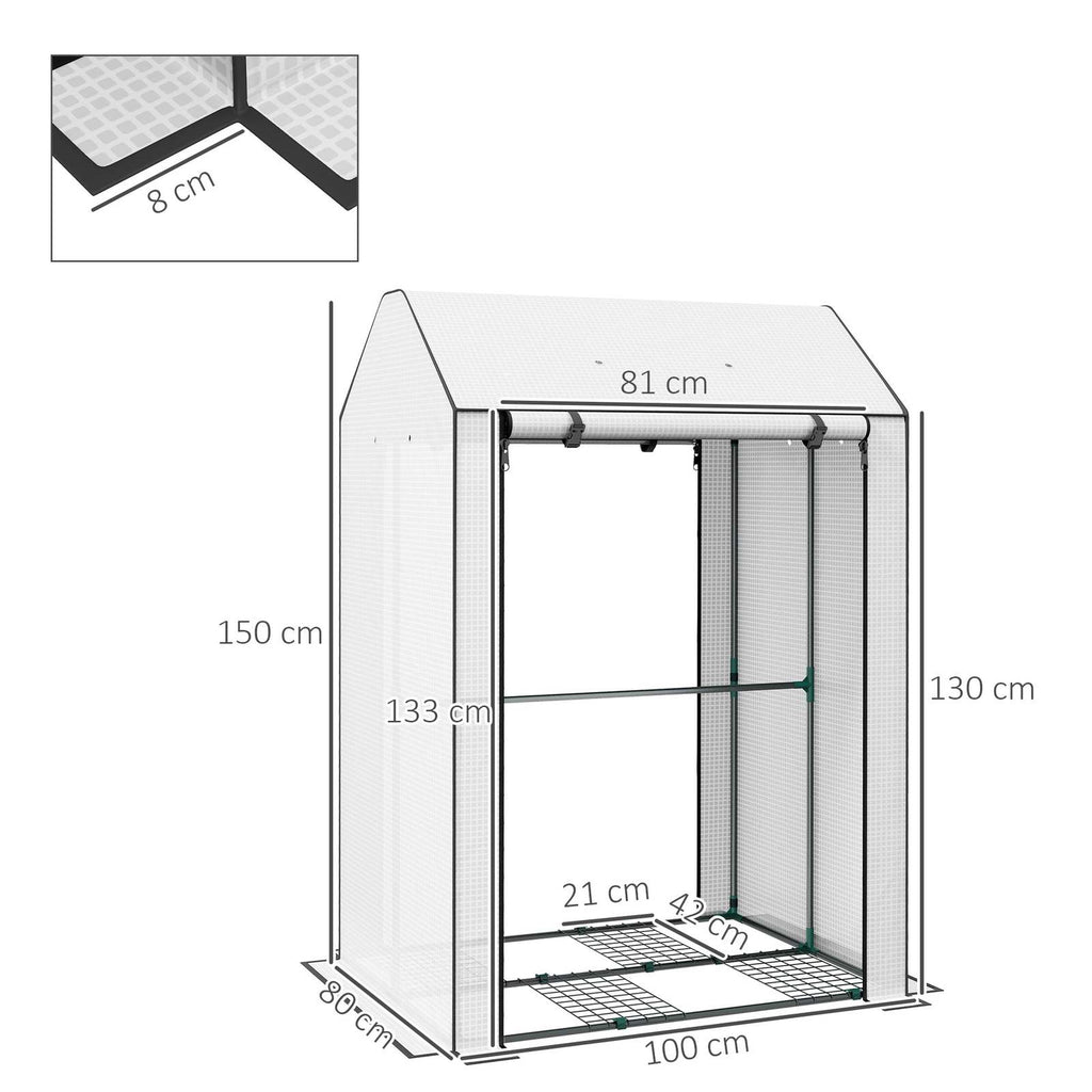 Dimensions de la serre à tomates blanche avec étagères
