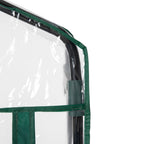 Détail de la housse transparente et du cadre au sommet de la serre