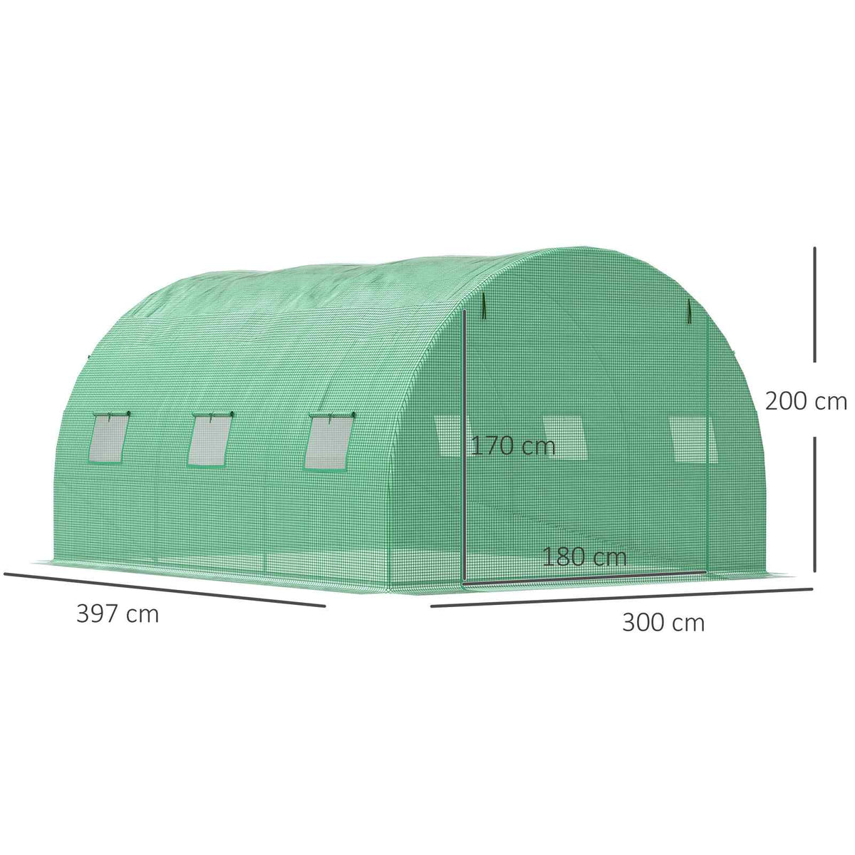 Dimensions de la serre tunnel : 397 x 300 x 200 cm