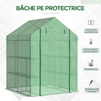 Présentation de la housse verte de la petite serre à étagères