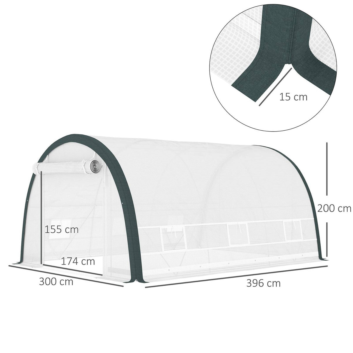 Dimensions de la serre tunnel blanche : 396 × 300 × 200 cm