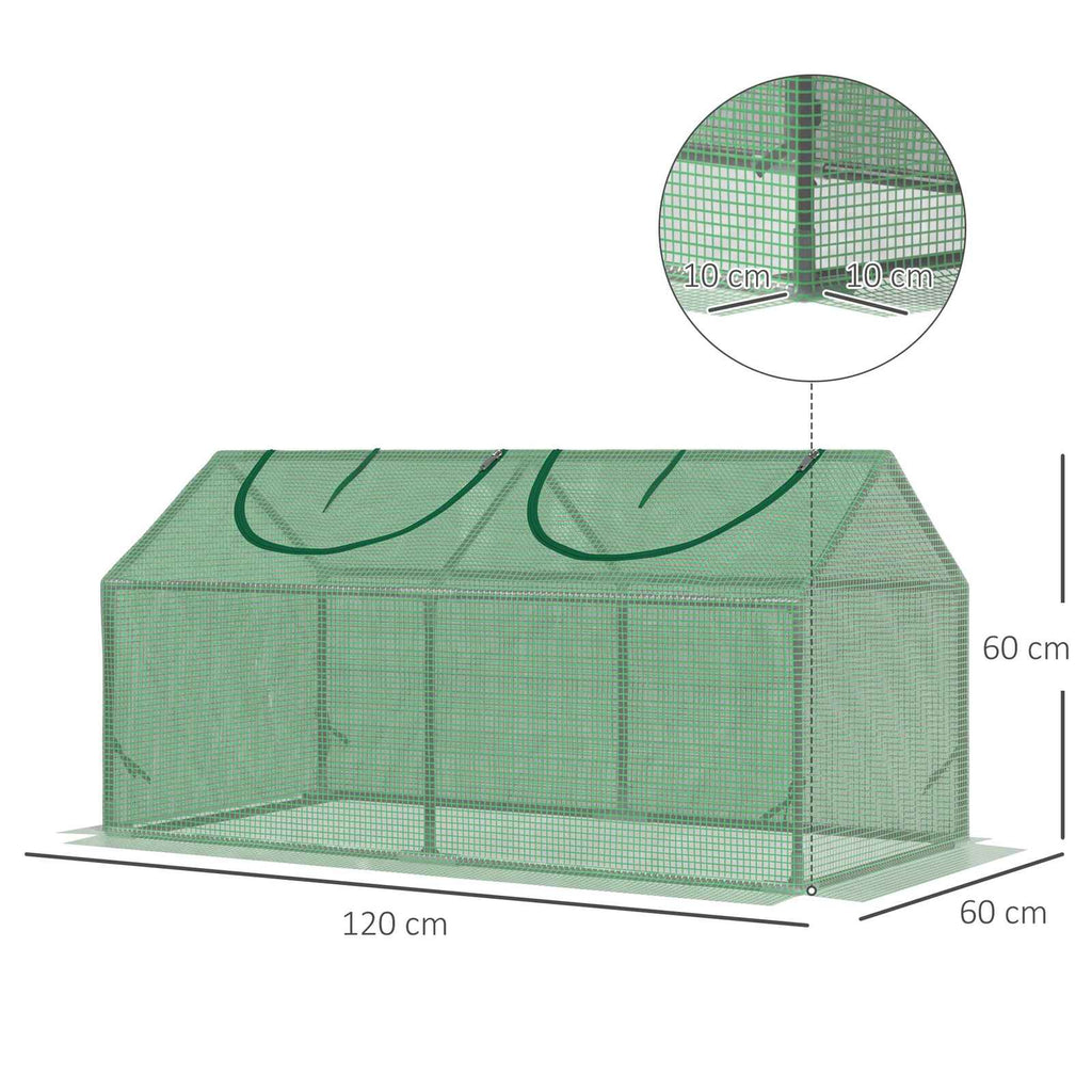 Dimensions de la mini-serre verte : 120 x 60 x 60 cm