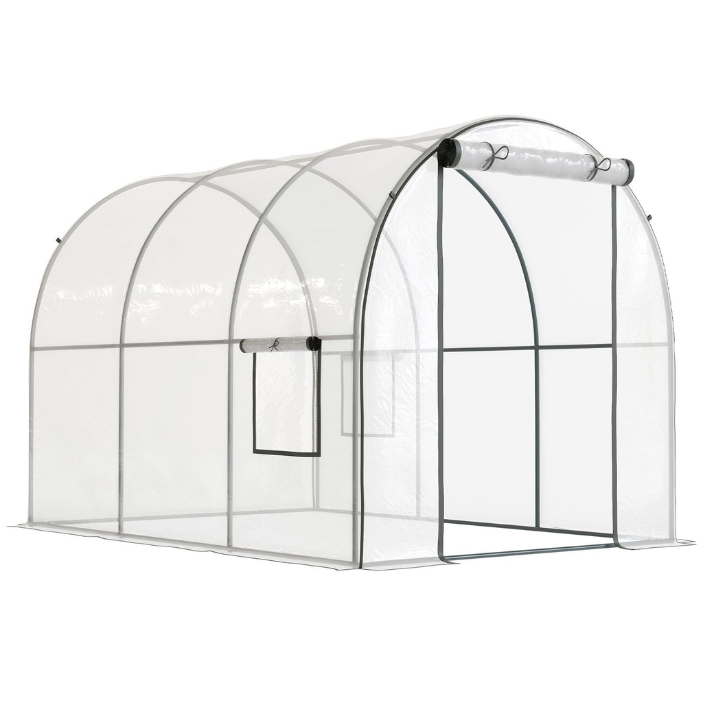 Serre tunnel transparente avec porte enroulée