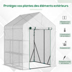 Serre blanche ouverte avec détail de la housse