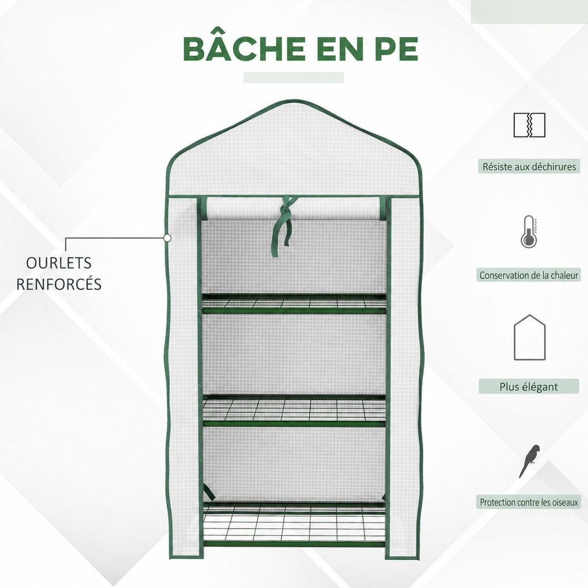 Mini serre blanche fermée avec bordures renforcées