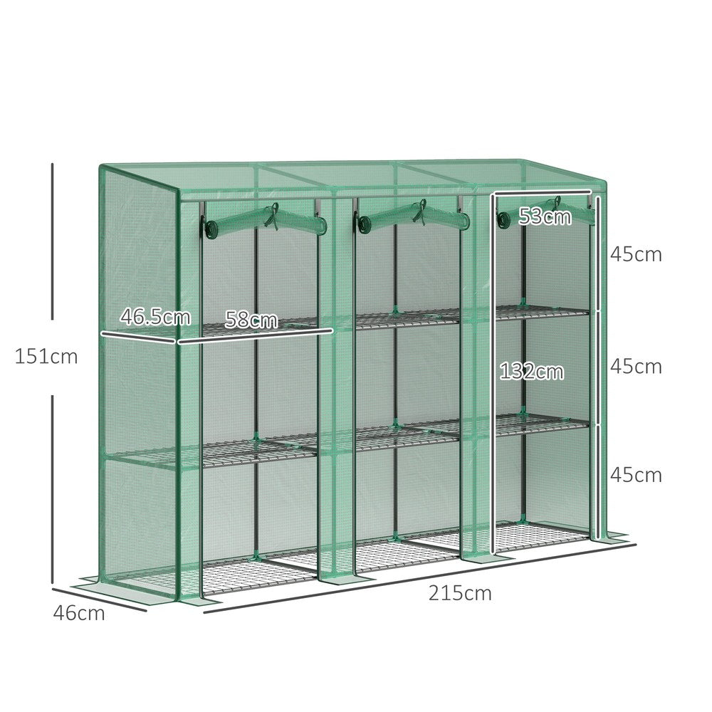 Dimensions de la serre de balcon verte : 215 × 46 × 151 cm