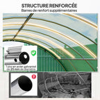 Détails des arceaux et des renforts métalliques de la serre tunnel