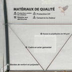 Détail intérieur de la housse et des renforts de la serre tunnel blanche