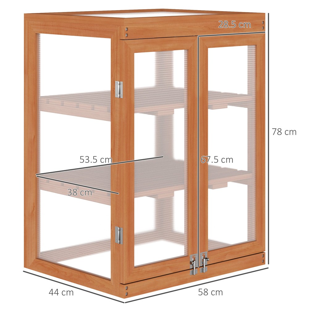 Dimensions de la serre en bois brun : 58 x 44 x 78 cm
