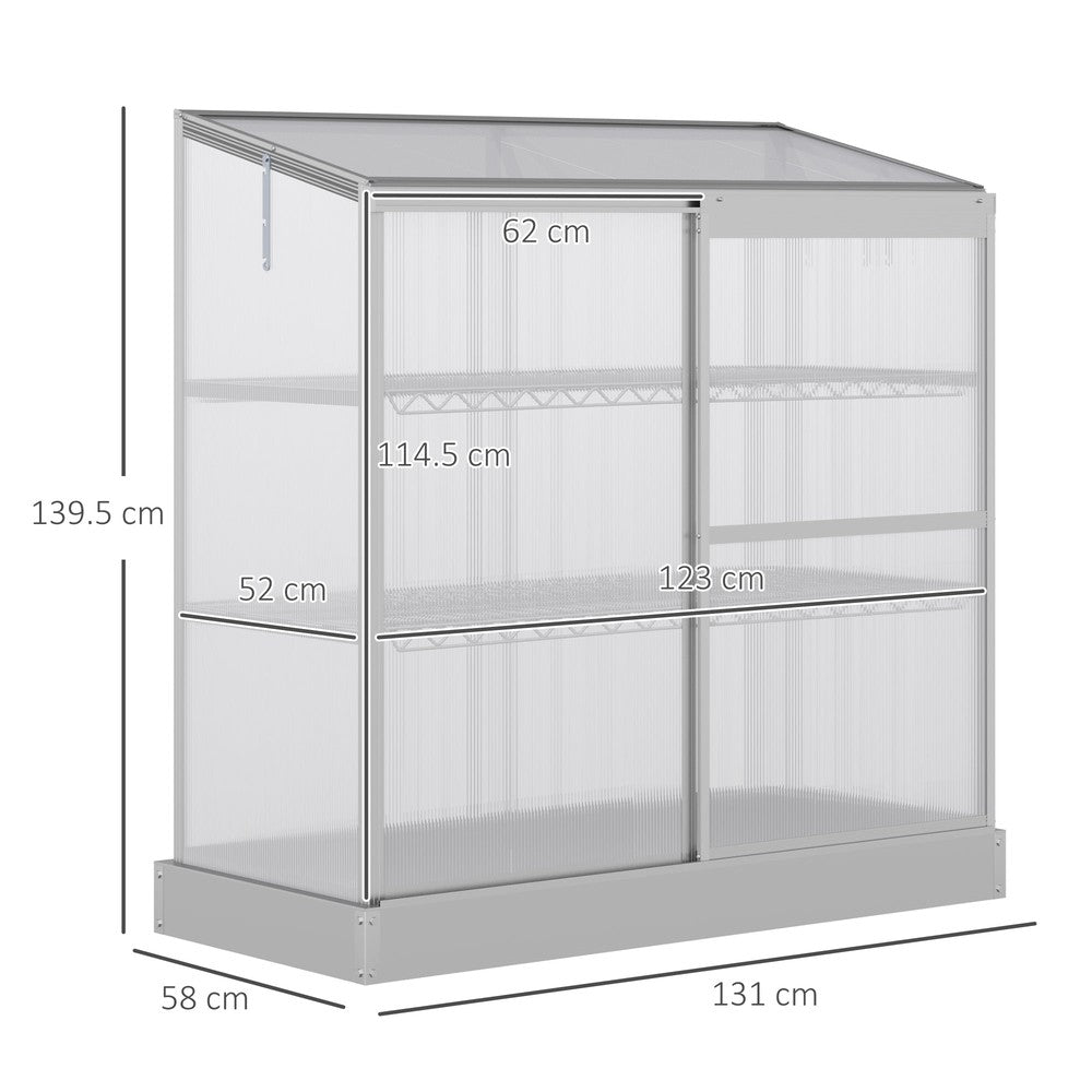 Dimensions de la serre argentée : 131 x 58 x 139,5 cm