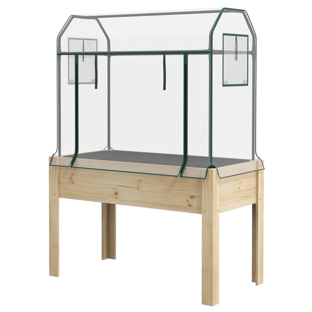 Bac potager sur pieds en bois avec serre transparente