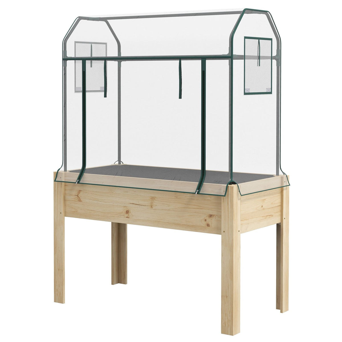 Bac potager sur pieds en bois avec serre transparente