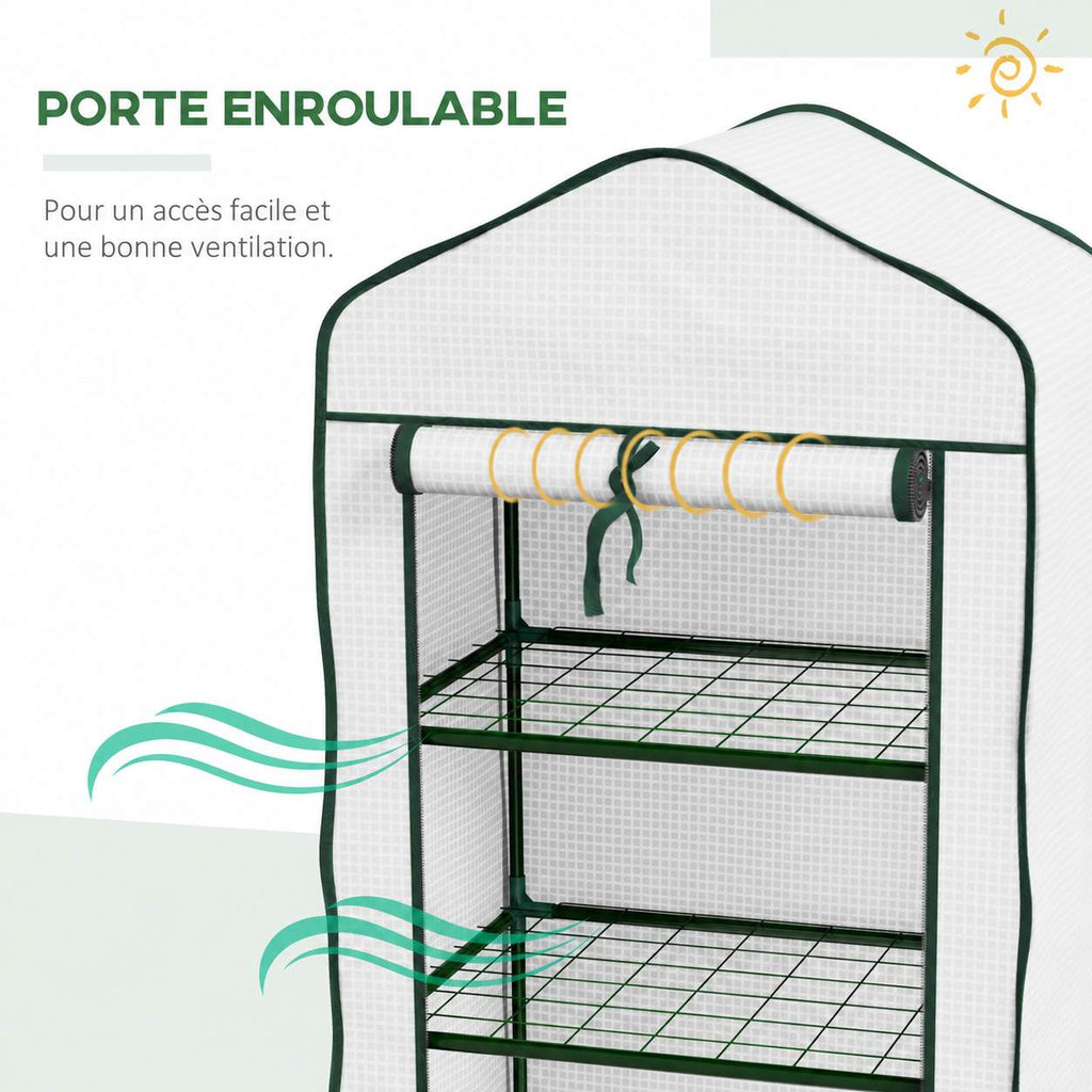 Porte enroulée et étagères de la mini serre blanche