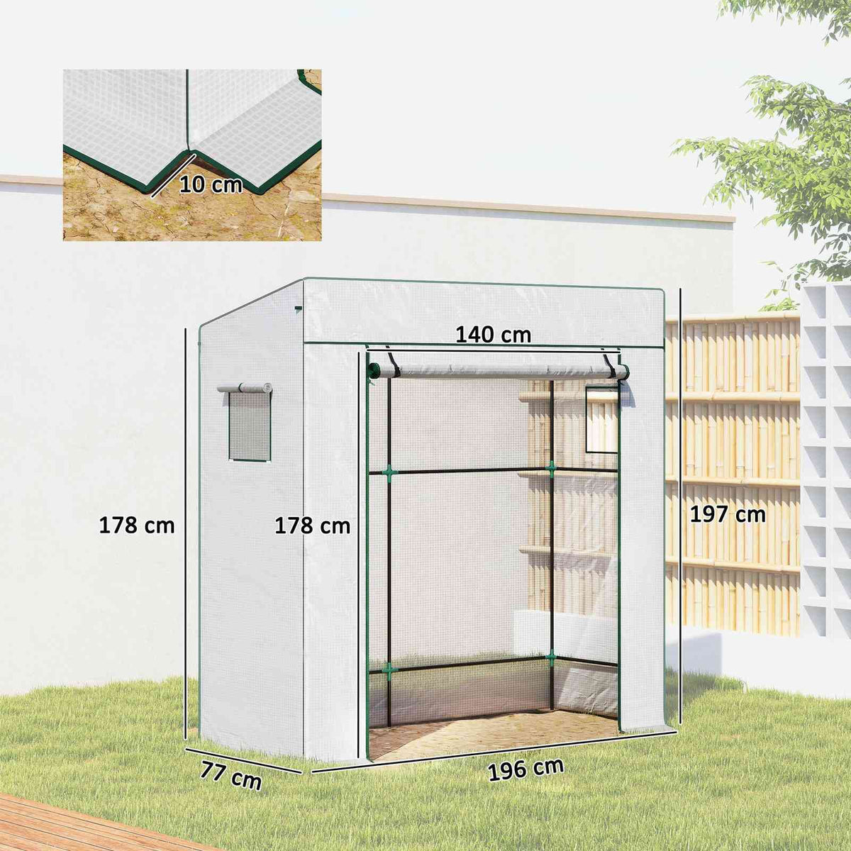 Dimensions de la serre blanche : 196 × 77 × 197 cm