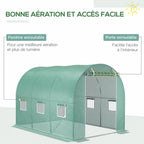 Présentation de la porte et des fenêtres enroulables de la bâche verte
