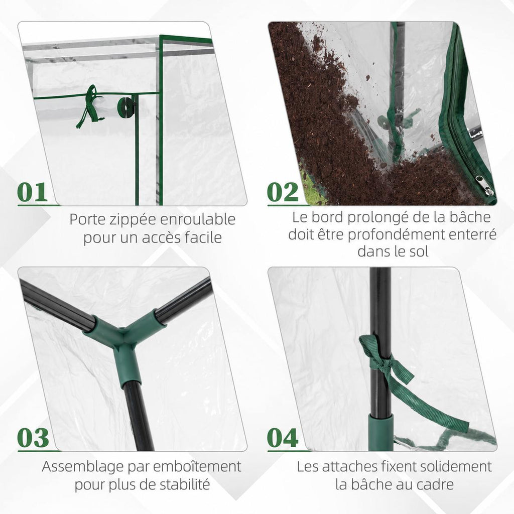 Détails de la porte enroulable, de l’ancrage et des raccords de la serre