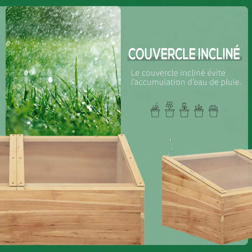 Présentation du couvercle incliné du châssis de culture en bois