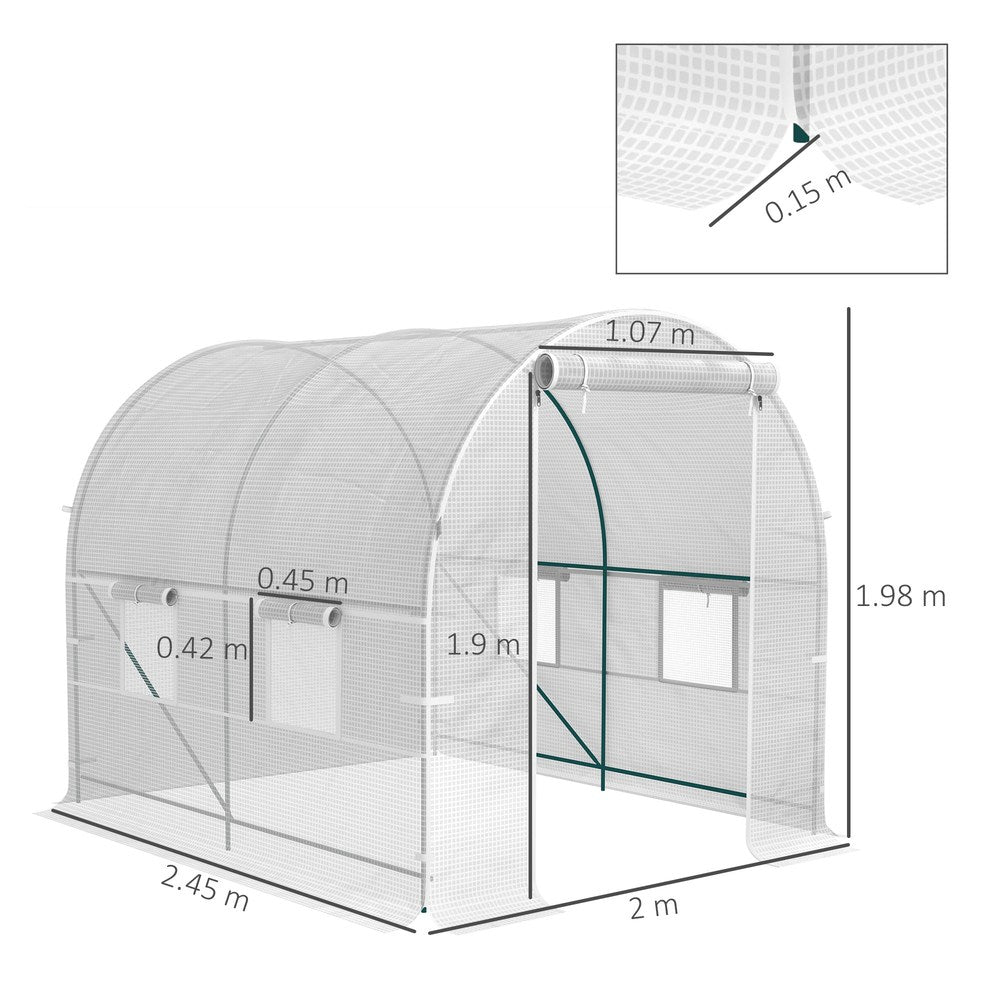 Dimensions de la serre tunnel blanche : 2,45 x 2 x 1,98 m
