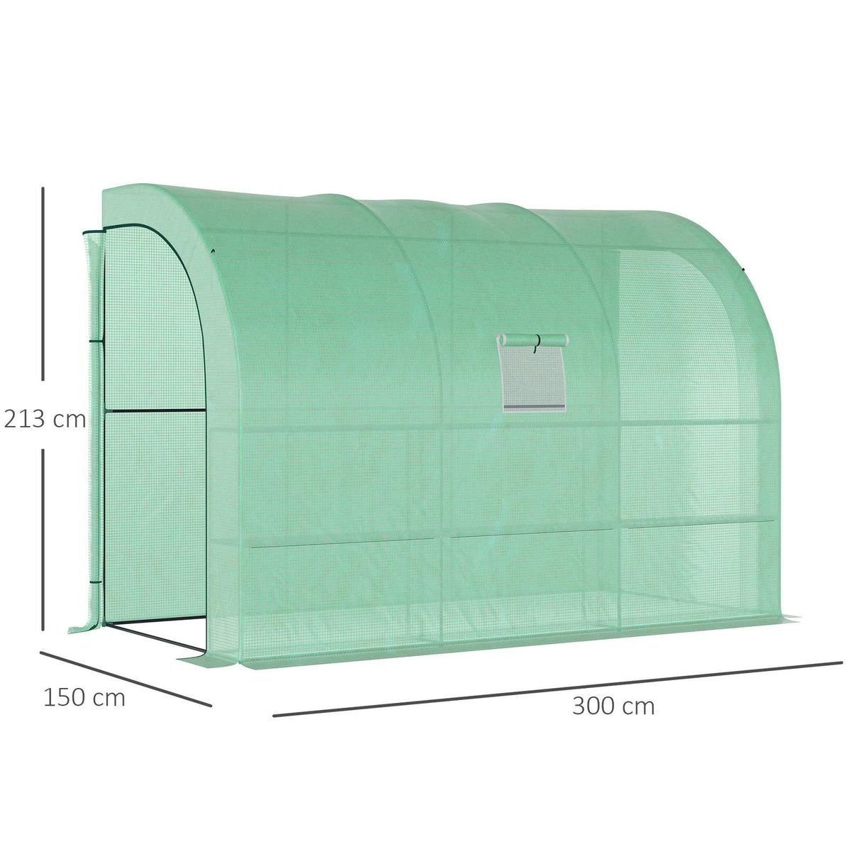 Dimensions de la serre verte : 300 × 150 × 213 cm