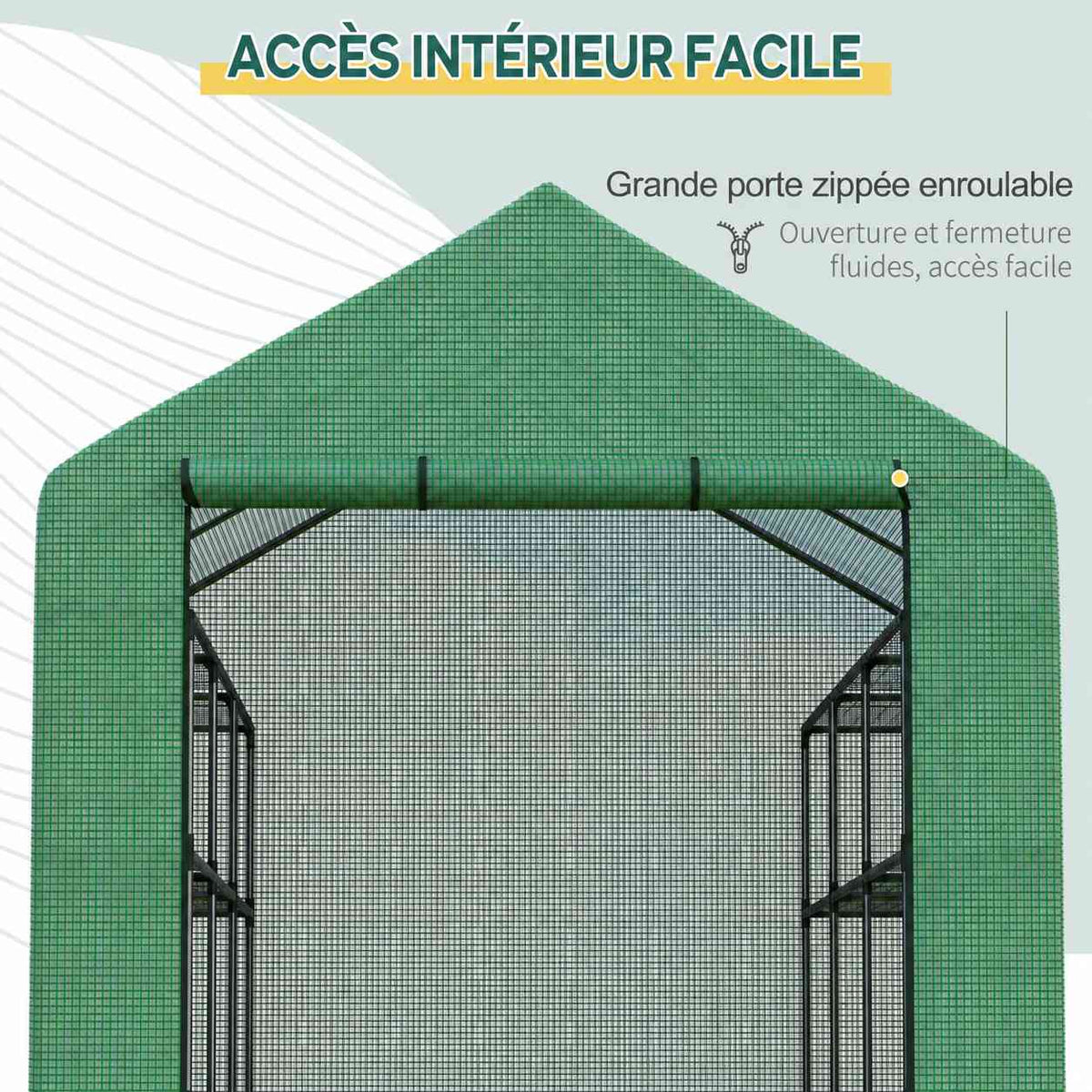 Gros plan de la grande porte enroulée de serre verte