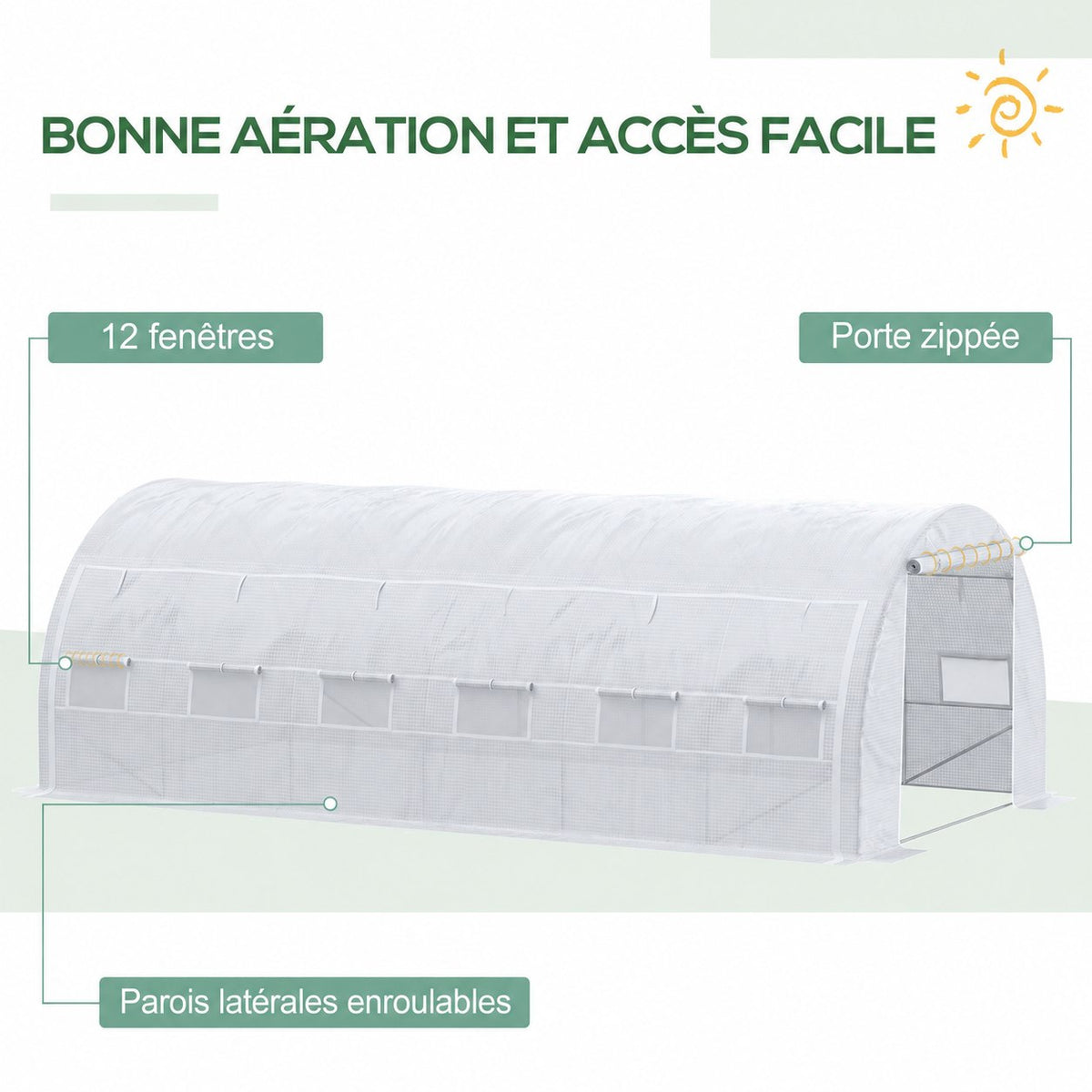 Serre blanche avec douze fenêtres et côtés relevables