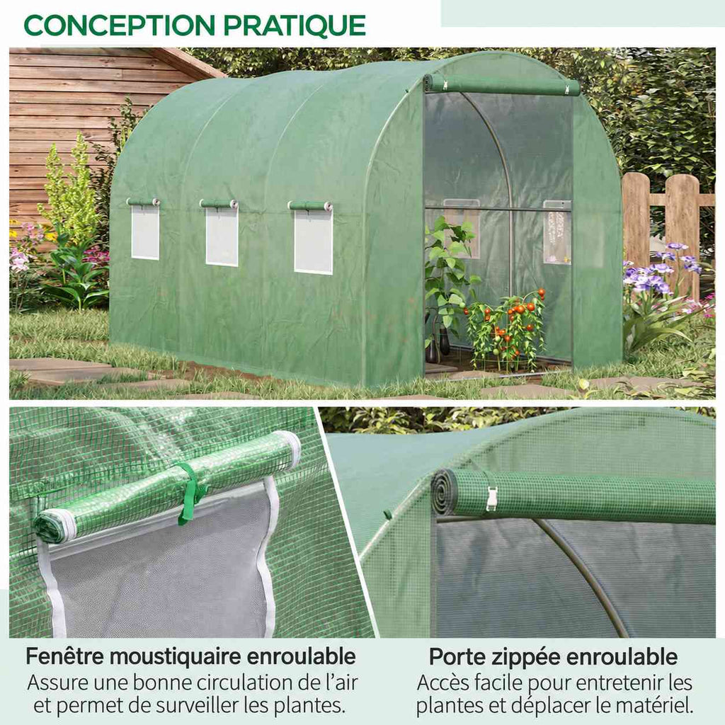 Détails de la fenêtre moustiquaire et de la porte enroulable de serre
