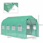 Dimensions de la serre tunnel verte : 395 x 195 x 198 cm